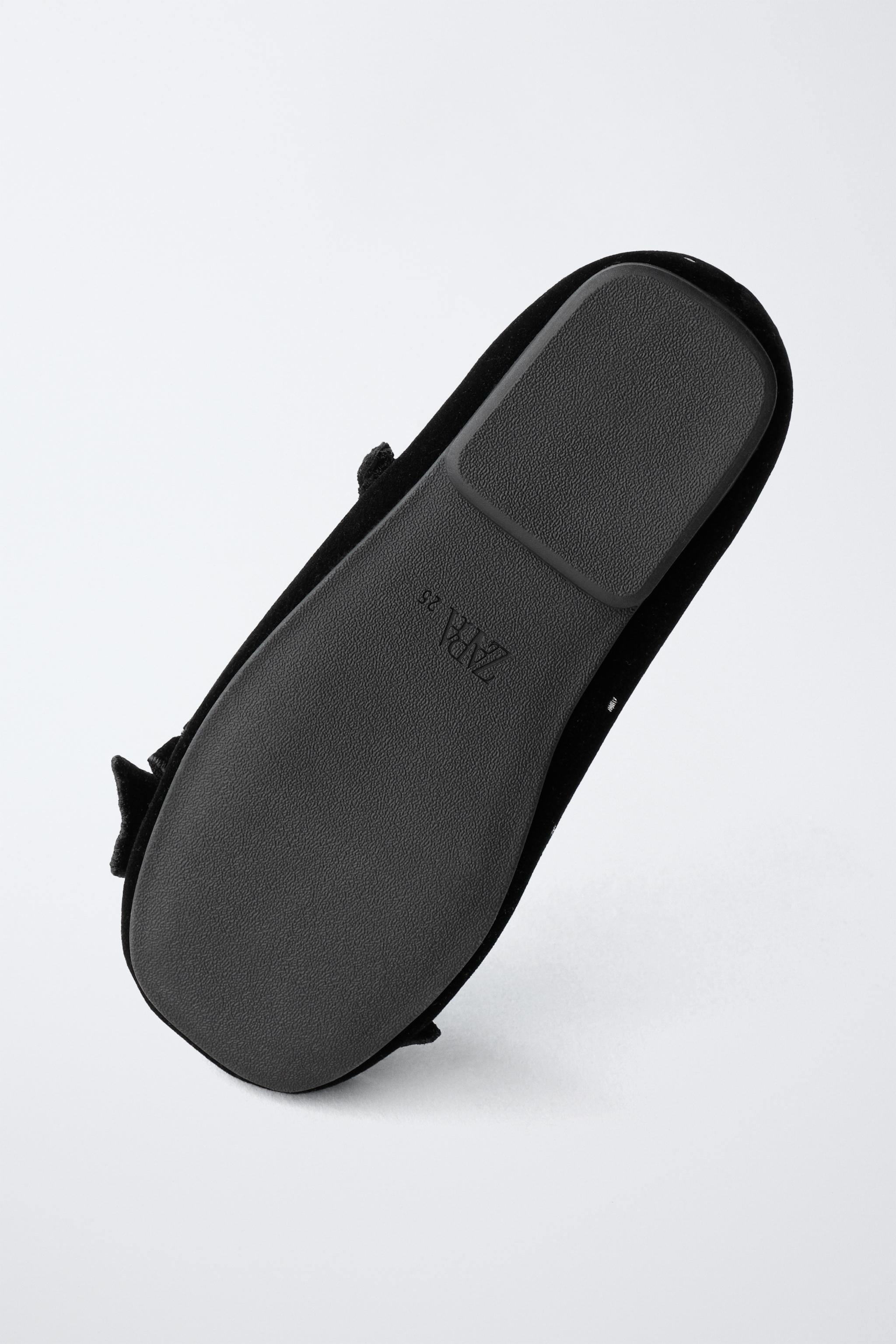 VELVET T-BAR BALLET FLATS WITH BOW